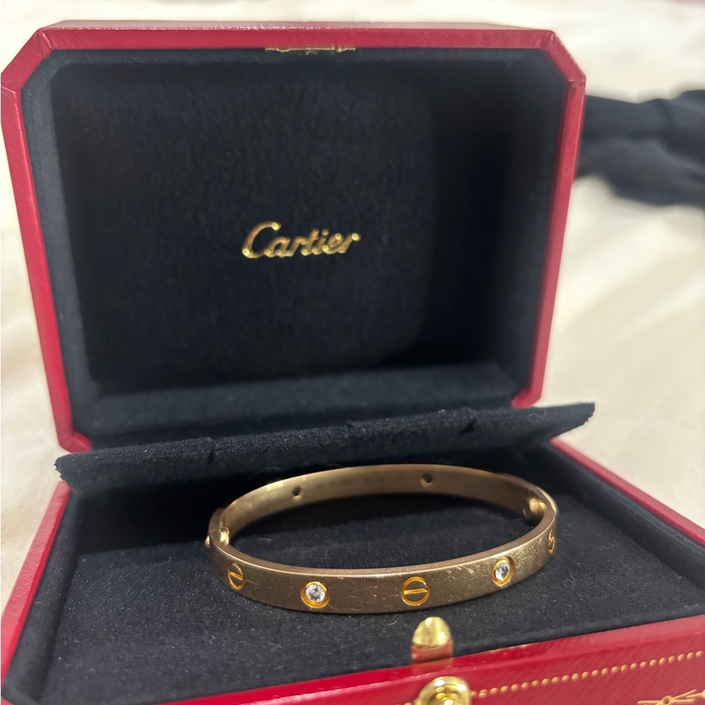 Cartier Rose Gold Bracelet with Diamonds size17